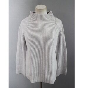 Vince Mock Neck Sweater Medium Gray Wool Cashmere Ribbed Button Womens Pullover